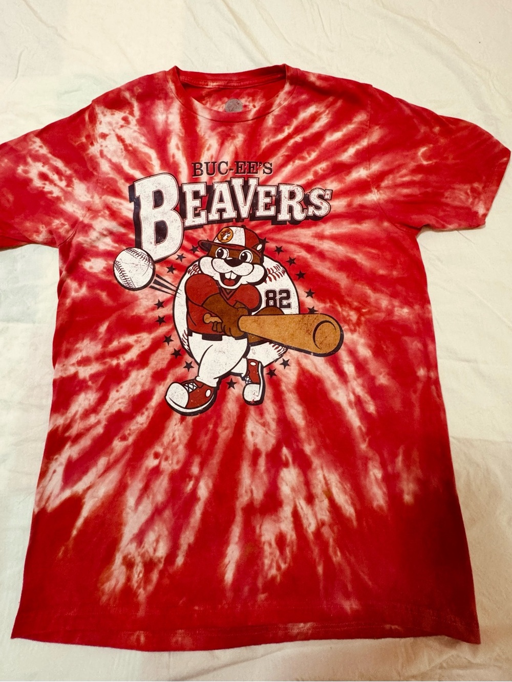 Buc-ee's Beavers Red Tie-Dye Short Sleeve Tee
